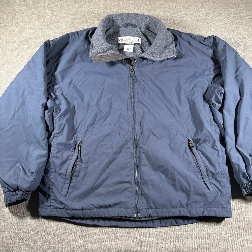 Columbia Full Zip Jacket Mens Large Navy Blue Fleece Lined Heavyweight Outdoor